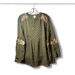 Chico's Olive Green Blouse with Gold Accents